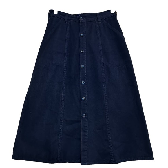Patagonia Dresses & Skirts - VTG Patagonia A-Line Midi Skirt 100% Cotton Button Up Stitching Detail Navy 8